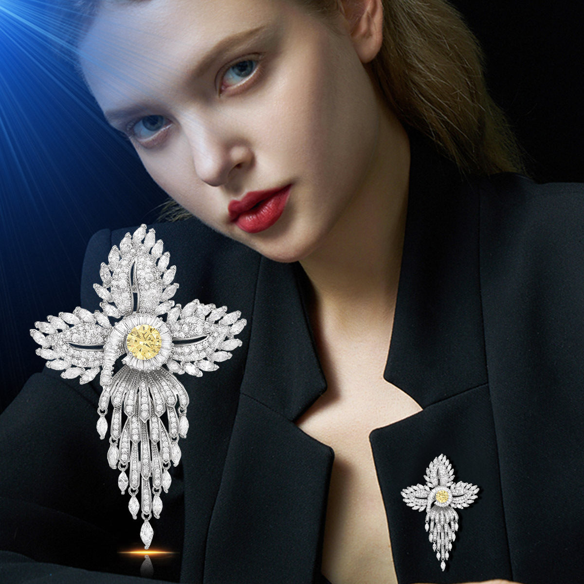 Xunora Crystal Cross Brooch for Women