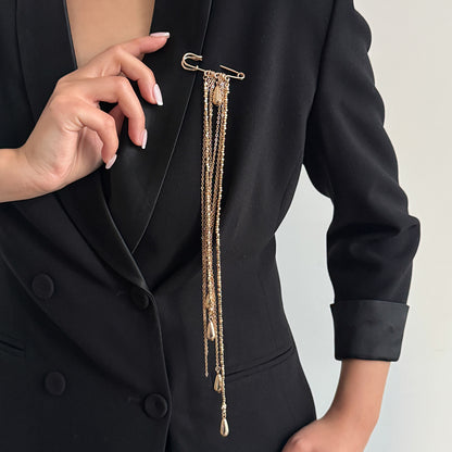 Xunora Gold Geometric Tassel Chain Brooch for Women