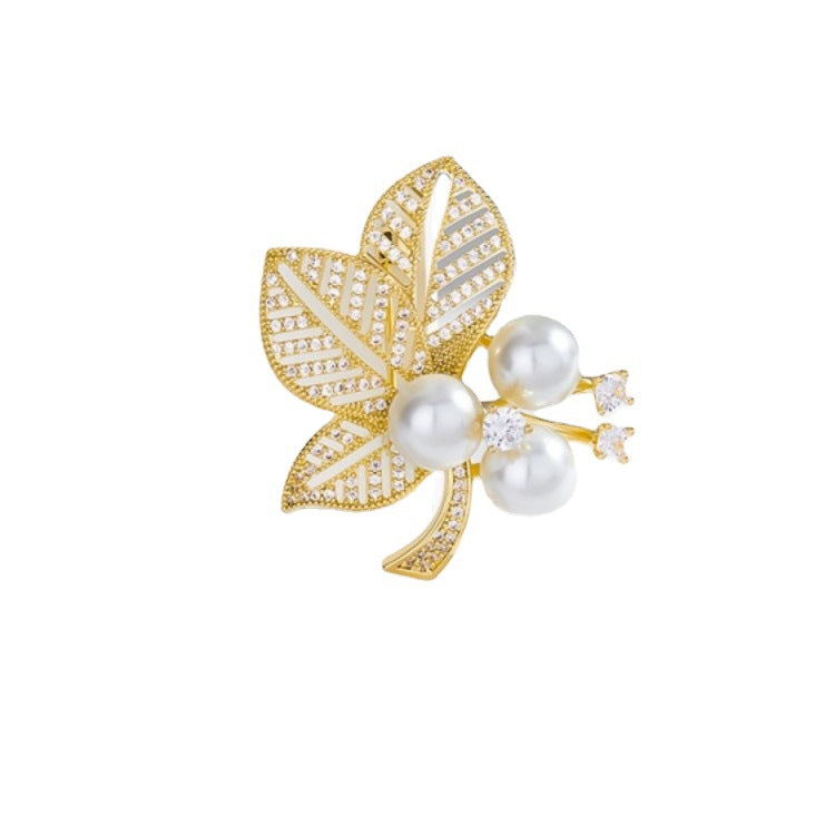 Xunora Pearl Leaf Brooch for Women
