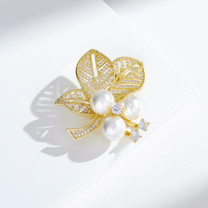 Xunora Pearl Leaf Brooch for Women