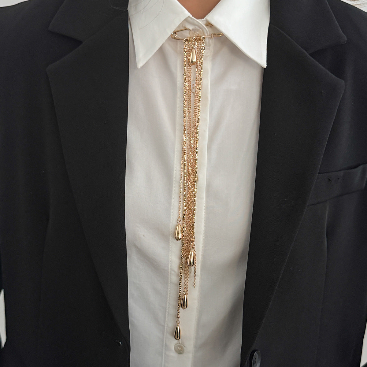 Xunora Gold Geometric Tassel Chain Brooch for Women