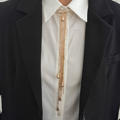 Xunora Gold Geometric Tassel Chain Brooch for Women