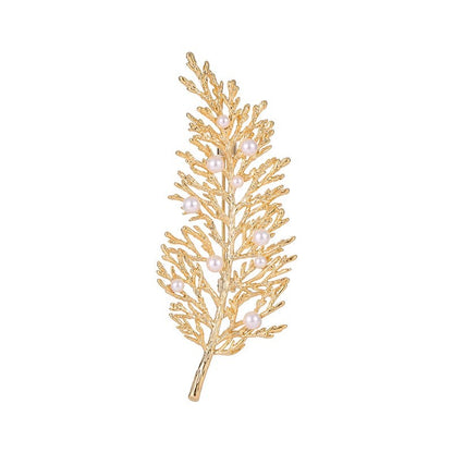 Gold Pine Branch Crystal Brooch for Women