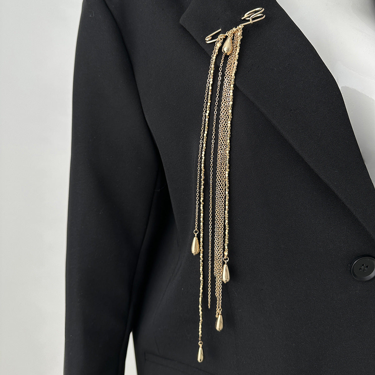 Xunora Gold Geometric Tassel Chain Brooch for Women
