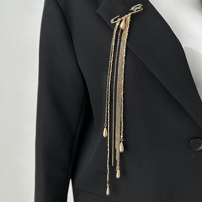 Xunora Gold Geometric Tassel Chain Brooch for Women